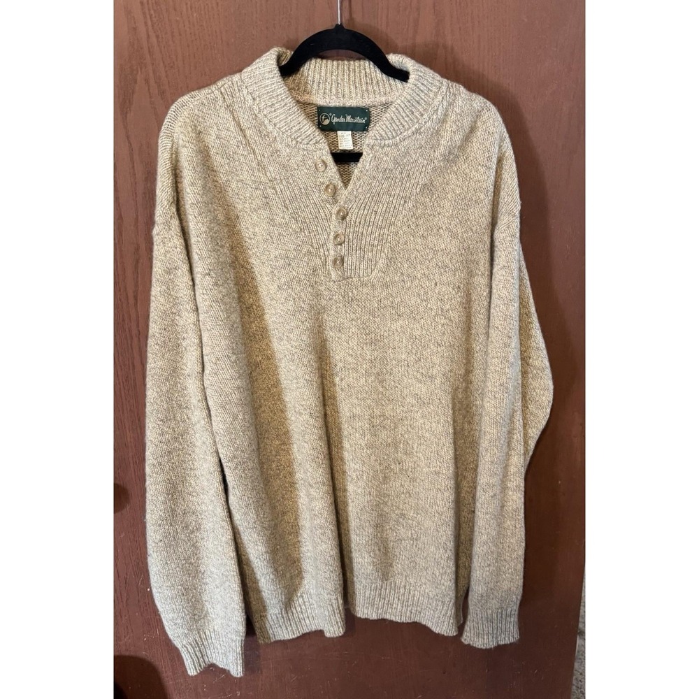 Vintage Gander Mountain Wool Pull Over Henley Beige Sweater Sz 2XL EXCELLENT GB4